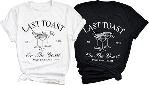 قميص Captain Bride، قمصان حفلات توديع العزوبية البحرية، تي شيرت طاقم حفلات الزفاف البحرية، قميص First Mate، قمصان وصيفات العروس (Last Toast on The Coast)، مقاس متوسط in Kuwait