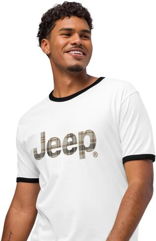 Jeep 85th Anniversary Ringer T-Shirt Plaid Logo - Officially Licensed Merchandise in Saudi Arabia