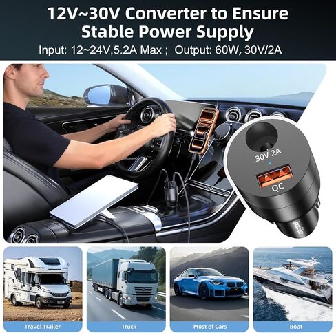 Starlink Mini Car Adapter 12V-24V to 30V DC Step Up Converter 2-in-1 78W Car Cigarette Lighter Adapter Starlink Mini Accessories 12V Car Charger Adapter Support Official 50M for RV/Boat/Trailer/Trucks in Kuwait