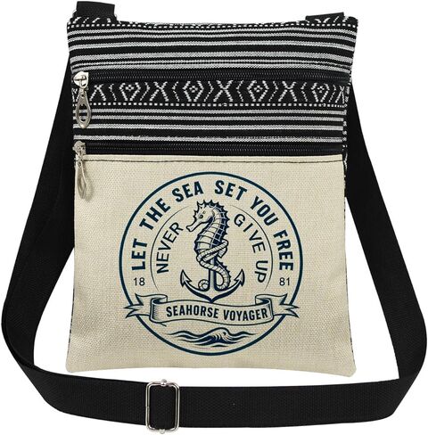 Nautical Seahorse Voyager Crossbody Bag Let The Sea Set You Free Never Give Up with Anchor Design Adjustable Strap Messenger Bag Outdoor Daily Use Purse Sailors Ocean Explorers Gift in Saudi Arabia