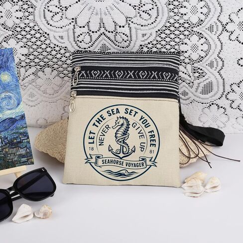 Nautical Seahorse Voyager Crossbody Bag Let The Sea Set You Free Never Give Up with Anchor Design Adjustable Strap Messenger Bag Outdoor Daily Use Purse Sailors Ocean Explorers Gift in Saudi Arabia