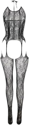 المرأة شبكة صيد السمك Bodystocking حجم كبير ارتداءها Crotchless مثير الجوارب الناعمة ملابس نوم الملابس الداخلية (أسود) in Saudi Arabia