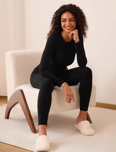 CRZ YOGA Softembrace Fleece Lined Thermal Underwear Set for Women - Soft Casual Base Layer Long Johns Warm Pajamas Top Bottom in Saudi Arabia