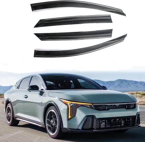 Window Visors Rain Guards, Polycarbonate Window Deflectors Fit for KIA K4 2025+,4 PCS Tape-on Smoke Tinted with Gloss Black Stainless Steel Trim Windows Rain Guard Vent Shade for KIA K4 2025+ in Kuwait