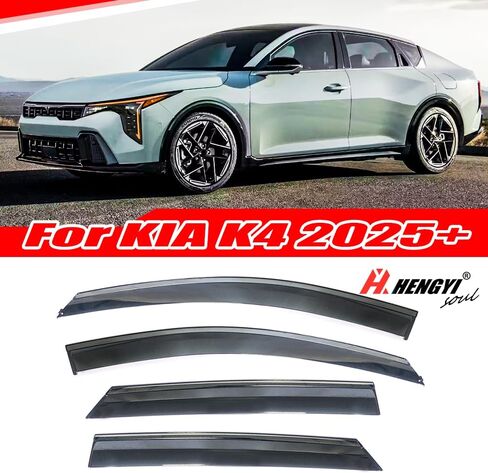 Window Visors Rain Guards, Polycarbonate Window Deflectors Fit for KIA K4 2025+,4 PCS Tape-on Smoke Tinted with Gloss Black Stainless Steel Trim Windows Rain Guard Vent Shade for KIA K4 2025+ in Kuwait