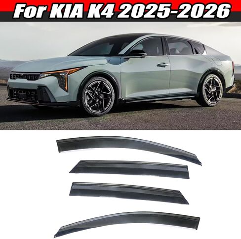 Window Visors Rain Guards, Polycarbonate Window Deflectors Fit for KIA K4 2025+,4 PCS Tape-on Smoke Tinted with Gloss Black Stainless Steel Trim Windows Rain Guard Vent Shade for KIA K4 2025+ in Kuwait