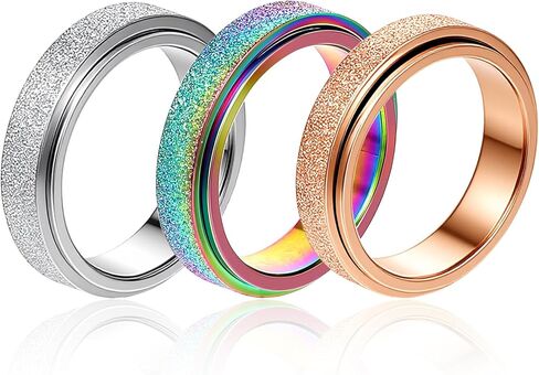 Fidget Rings Spinny Small 3PCS Anxiety Rings for Women and Men Spinner Ring with Moon Star Design Stress Relief Finger Toys for Adults Stainless Steel Jewelry for Anxiety Gold Rose Gold, Size 7 in Saudi Arabia