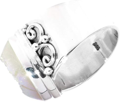 FifiRose Sparklng White Iridescent Titanium Druzy 925 Sterling Silver Sz 7 Ring, 7/8" p83345 in Kuwait