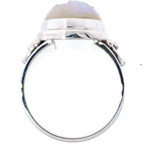 FifiRose Sparklng White Iridescent Titanium Druzy 925 Sterling Silver Sz 7 Ring, 7/8" p83345 in Kuwait