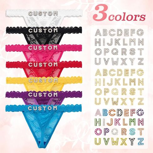 2-حزمة سيور مخصصة مع الاسم، ملابس داخلية ثونغ مخصصة من حجر الراين، سراويل داخلية مثيرة من الدانتيل مع حروف لامعة مخيطة يدويًا، هدية ملابس داخلية مخصصة للنساء، الصديقة، عيد الحب in Kuwait