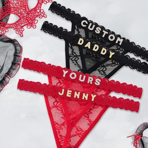 2-حزمة سيور مخصصة مع الاسم، ملابس داخلية ثونغ مخصصة من حجر الراين، سراويل داخلية مثيرة من الدانتيل مع حروف لامعة مخيطة يدويًا، هدية ملابس داخلية مخصصة للنساء، الصديقة، عيد الحب in Kuwait