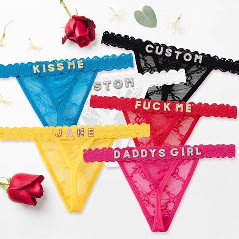 2-حزمة سيور مخصصة مع الاسم، ملابس داخلية ثونغ مخصصة من حجر الراين، سراويل داخلية مثيرة من الدانتيل مع حروف لامعة مخيطة يدويًا، هدية ملابس داخلية مخصصة للنساء، الصديقة، عيد الحب in Kuwait