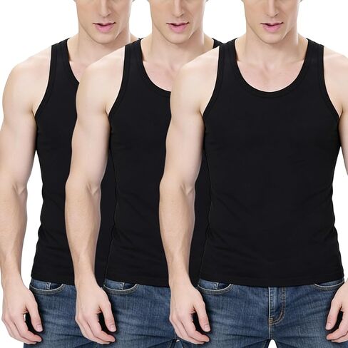 3 Pack Men's Premium Ultra-Soft Cotton Fitted Tank Tops, Workout Casual Breathable Undershirts for Everyday, Gym in Saudi Arabia