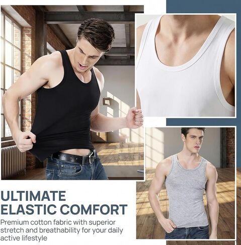 3 Pack Men's Premium Ultra-Soft Cotton Fitted Tank Tops, Workout Casual Breathable Undershirts for Everyday, Gym in Saudi Arabia
