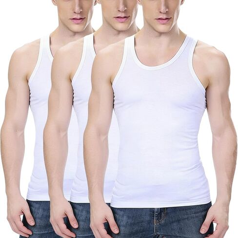 3 Pack Men's Premium Ultra-Soft Cotton Fitted Tank Tops, Workout Casual Breathable Undershirts for Everyday, Gym in Saudi Arabia