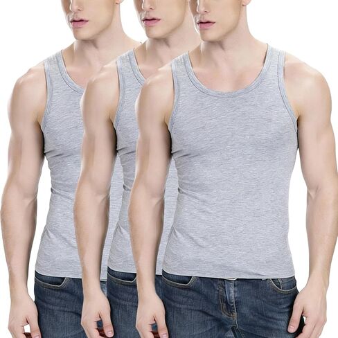 3 Pack Men's Premium Ultra-Soft Cotton Fitted Tank Tops, Workout Casual Breathable Undershirts for Everyday, Gym in Saudi Arabia