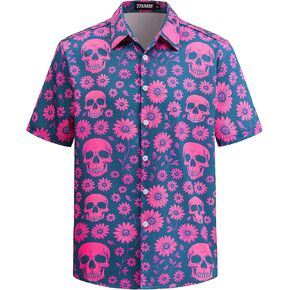 Mens Hawaiian Skull Floral Shirt Short Sleeve Button Down Funny Skeleton Holiday Shirts Casual Tropical Shirt in Saudi Arabia