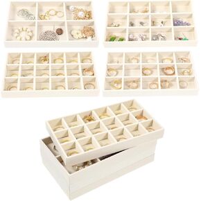 12 Pcs Velvet Jewelry Organizer Trays Set, 4 Styles Stackable Drawer Organizer with Removable Dividers, Storage and Display for Earrings, Necklaces, Bracelets, Rings, Vanity Dresser Storage Box, Beige in Kuwait