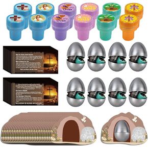 30 Sets Resurrection Easter Eggs Filled with He is Risen Tomb Card Jesus Easter Stamps Story Cards, Prefilled Christian Gifts for Egg Hunt Basket Stuffers Holy Week Religious Activities Party Favors in Kuwait