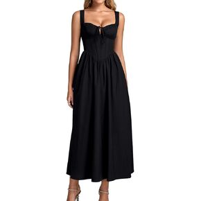 GLNEGE Womens Corset Midi Dress Spring Wedding Guest A-line Flowy Dresses Lace Up Summer Tea Party Long Sundress for 2026 in Kuwait