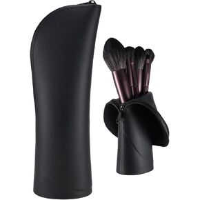 Travel Makeup Brush Holder, Silicone Small Makeup Brush Case, Portable Stand-up Makeup Tools Cosmetic Bags for Women,Soft Waterproof Brushes Organizer with Zipper (Black) in Saudi Arabia