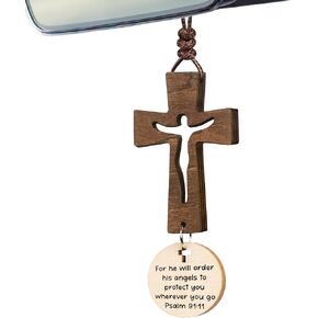 Cross for Car Mirror Hanging Christian with Bible Verse - I Am with You Always - Cross for Rear View Mirror - Christian Car Accessories Ornament - New Driver Gifts - Gift for Men, Women in Kuwait