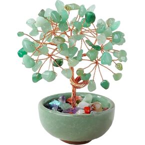 Green Aventurine Crystal Money Tree - Feng Shui Bonsai for Luck & Prosperity, Tabletop Decor for Home Office Artificial Trees with Green Ceramic Pot in Kuwait
