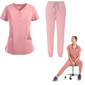 V-neck medical nurse uniform set, hospital work clothes, suitable for nurses, dentists, veterinarians in Saudi Arabia