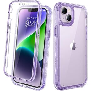 Diaclara Designed for iPhone 14 Case, Full Body Rugged Case with Built-in Touch Sensitive Anti-Scratch Screen Protector, with Camera Lens Protector for iPhone 14 6.1" (Clear Purple) in Kuwait