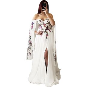 فستان زفاف شيفون زهري للعروس، فستان زفاف طويل مطرز بدون حمالات مع فتحة in Kuwait