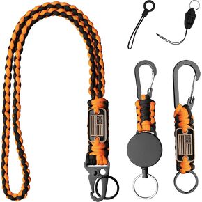 مجموعة حبل باراكورد مكونة من 3 قطع مع سلسلة مفاتيح قابلة للسحب - حبال طويلة وقصيرة شديدة التحمل مع بكرة شارة، علم الولايات المتحدة الأمريكية ومشبك معدني لبطاقة الهوية، والمفاتيح، والأمن، والرجال، والعمل، EDC، في الهواء الطلق in Kuwait