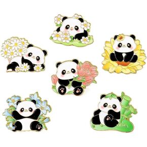 6PCs Cute Panda Brooch Pin Cartoon Animal Brooch Women's Men Fashion Unique Enamel Lapel Pin Backpack Jacket Hat Decoration DIY Badges Jewelry Gift for Friends Family in Kuwait