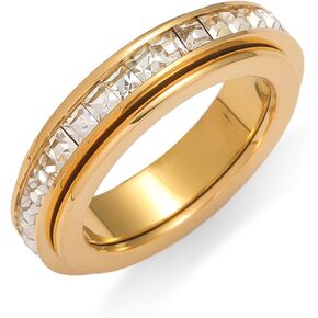 6mm Titanium Fidget Rings for Women Anxiety Relasing, Full Cubic Zirconia Ring Eternity Wedding Band Ring Love Statement Jewelry, Hypoallergenic Stainless Steel Gold Rings for Women No Tarnish in Saudi Arabia