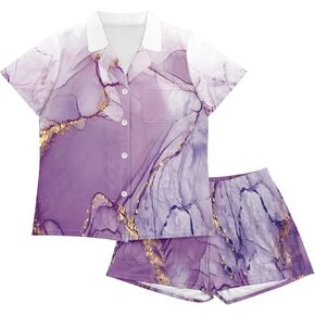 Pajama Set for Women Short Sleeve Button Down Sleepwear Summer Pjs Shorts Set in Kuwait