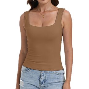 Dwnval Womens Sexy Square Neck Crop Tops Double Lined Sleeveless Halter Slim Fit Tank Top in Kuwait