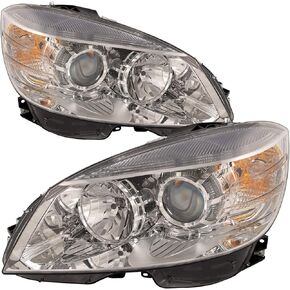 PERDE Chrome Housing Halogen with Performance Lens Headlights Compatible with Mercedes-Benz C300 C350 C63 AMG From Build Date 2-9-08 To 2011 C-Class W204 Left and Right Side Headlamps in Kuwait