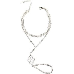 925 Sterling Silver Hand Chain Boho Finger Ring Bracelet for Women Dainty Adjustable Floral Layered Chain Slave Bracelets, Sterling Silver Durable Waterproof Summer Beach Vocation Finger Ring Jewelry in Kuwait