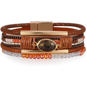 Boho Layered Bracelet for Women – Green Crystal Beaded Wrap Bracelet with Gold Clasp, Multi-Strand Hypoallergenic Statement Jewelry in Kuwait