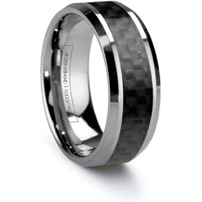 Carrera Beveled Black Carbon Fiber Tungsten Wedding Band 6mm 8mm in Saudi Arabia