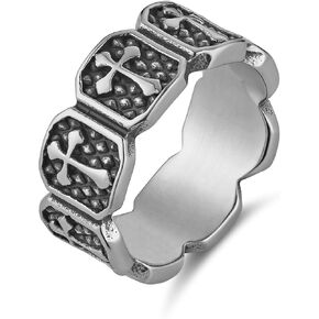 HZMAN Vintage Cross Ring for Men Women, Stainless Steel Gothic Ring, Silver Religious Statement Ring, Size 7-12 in Saudi Arabia