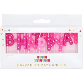 Party Partners Set of Happy Birthday Candles for Cake Decoration, 13 Letters, 1.25-inch, Pink White Dots in Saudi Arabia