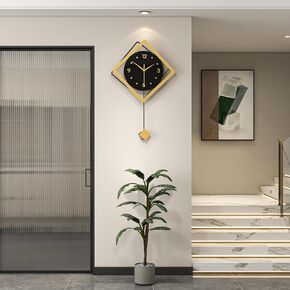 ساعة حائط كبيرة مزخرفة بندول ساعة حائط تعمل بالبطارية ذات جودة صامتة كوارتز سوداء ساعة حديثة لغرفة المعيشة وغرفة النوم والمطبخ وغرفة الطعام والمكتب والمدرسة وديكور المنزل، 12.9 × 22.8 بوصة in Kuwait