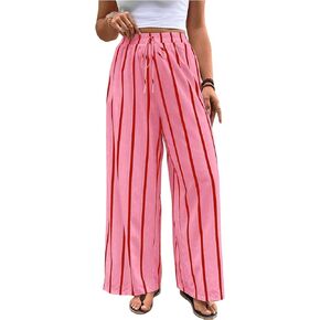 SOLY HUX Women's Striped Wide Leg Pants Tie Front High Waisted Baggy Pants Casual Vacation Trousers in Kuwait