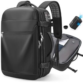 Vacuum Backpack Travel – Expandable Compression Carry On Backpack with Vacuum Pump, Water-Resistant TSA Lock Travel Bag, 17" Laptop Backpack for Men Women, Business Airplane Flight Luggage, Black in Kuwait