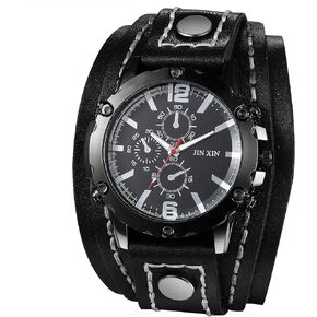 Avaner Men's Punk Leather Watches: Retro Vintage Steampunk Wide Band Quartz Cuff Wrsit Watches in Kuwait