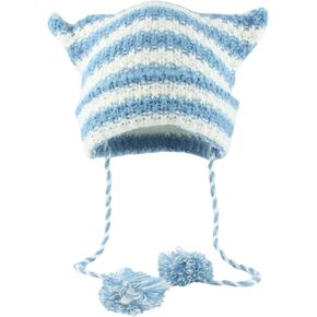 Funny Cat Ear Hat Striped Crochet Y2k Beanie Grunge Emo Therian Accessories in Kuwait