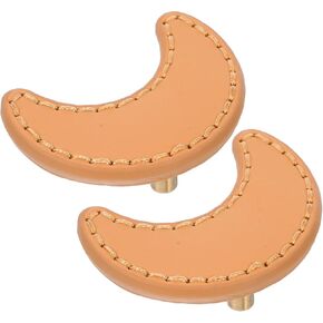 2pcs Moon Shaped Pu Drawer Pulls Small Cabinet Handles for ’ Wardrobe and Furniture, Thickened Leather Grip Decorative Hardware for ’s Room in Kuwait