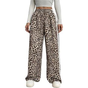 GORGLITTER المرأة Y2k ليوبارد طباعة السراويل عادية الفهد طباعة مخطط واسعة الساق فضفاض السراويل الترنك قيعان بنطلون in Kuwait