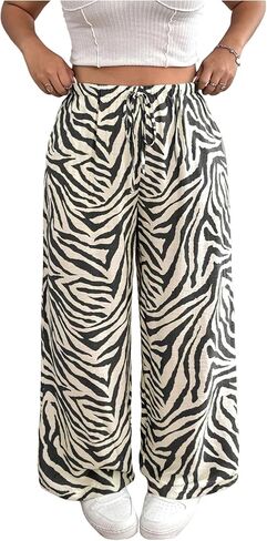 Floerns Women's Plus Size Casual Zebra Print Wide Leg Pants Drawstring Lounge Baggy Pant in Saudi Arabia