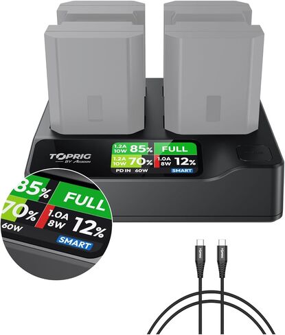 Accsoon Toprig BC-01 PD 100W 4-Channel LCD Display شاحن بطارية NP-F مع كشف الطاقة، تنشيط البطارية تحت الجهد الكهربي لجهاز Sony NP-F970 NP-F750 NP-F550، محول PD 100 واط غير متضمن in Kuwait